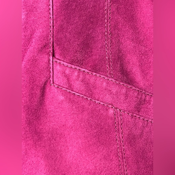 Genuine Leather Fuchsia Y2K Standout Statement Layering Moto Vintage Raspberry L - Picture 5 of 9